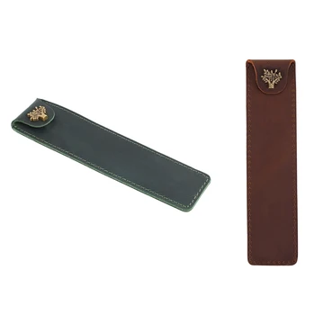 2 предмета, чехол для ручек из натуральной кожи, держатель, сумка для карандашей с кнопкой для шариковой ручки-роллера, зеленая и коричневая