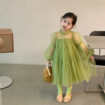 Платье для девочек, Весна 2023, Новая Детская одежда, платье принцессы в Корейском стиле для девочек, пушистое Газовое Милое платье для девочек от 2 до 9 лет