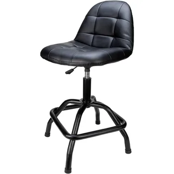 Пневматический Поворотный Барный стул с регулируемой высокой спинкой и опорой для спинки для дома, бара и магазина, черный, высотой 26-32 дюйма