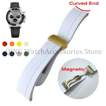 резиновый ремешок с изогнутым концом 22 мм для часов Rolex Water Ghost, Магнитная Золотая пряжка, Мягкий спортивный силиконовый браслет на запястье, аксессуары